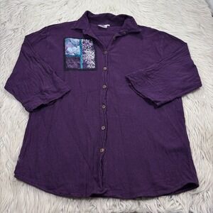 Bri Kriebel Women's L Purple Patchwork Floral Shirt Lagenlook Art to Wear
